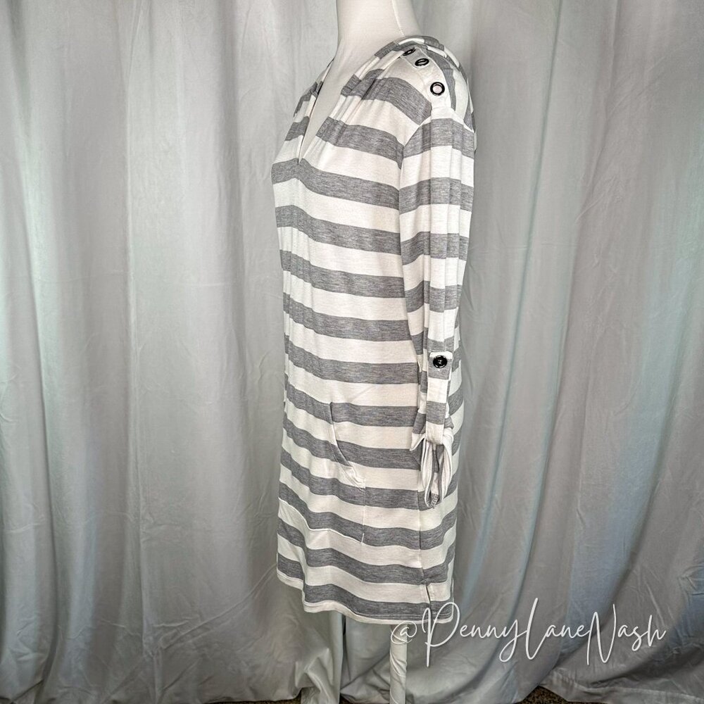 Sandiva Striped Pullover Terry Tunic Hoodie Gray/White - Picture 5 of 11